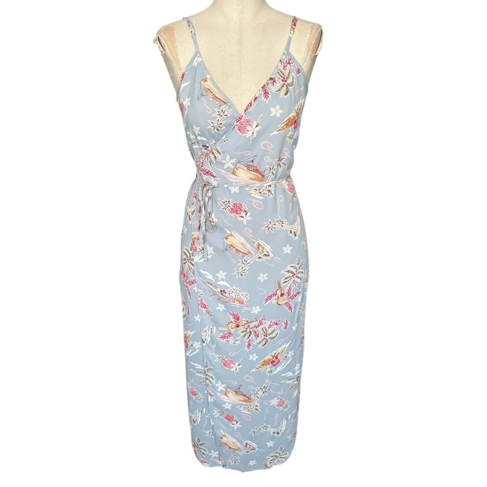 Reformation Light Blue Floral Midi Wrap Dress
